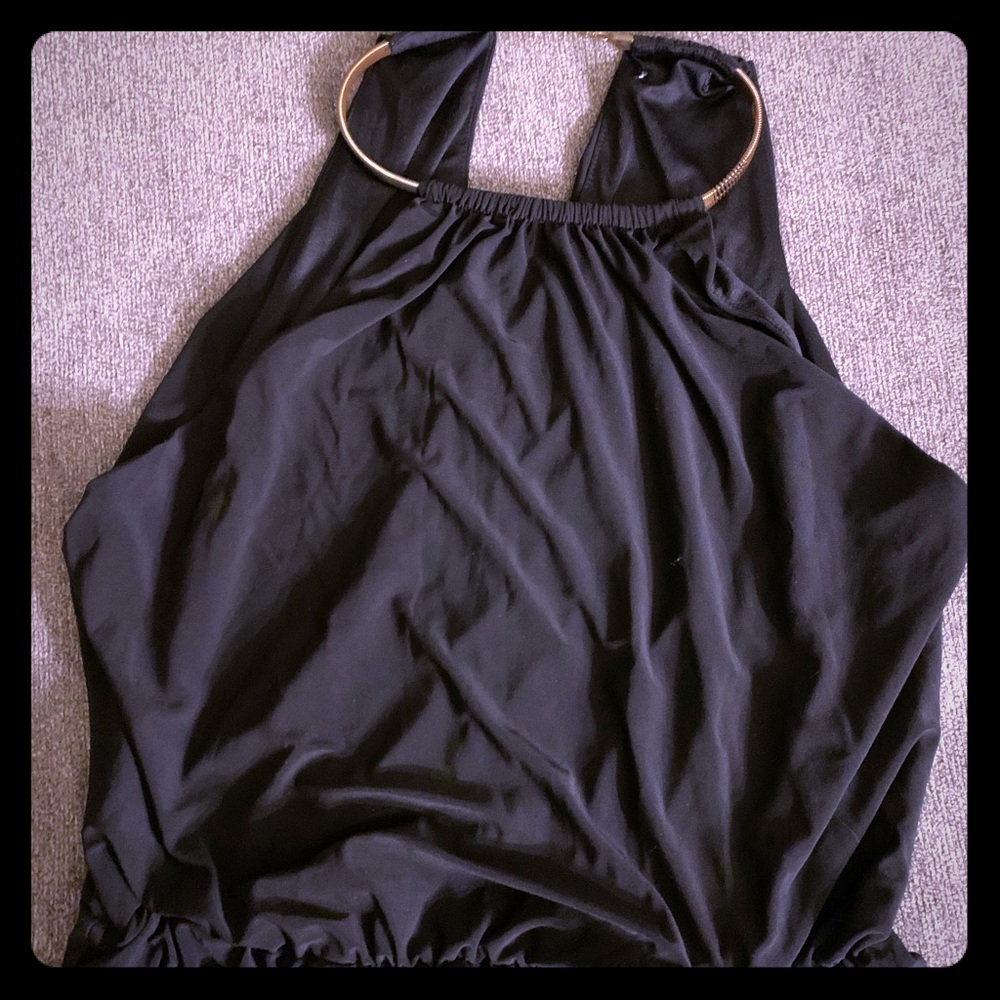 Long black maxi dress with a chain neck